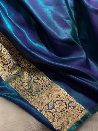 Peacock Teal Shades Satin Silk Banarasi Saree X Ghongroo SS01xG