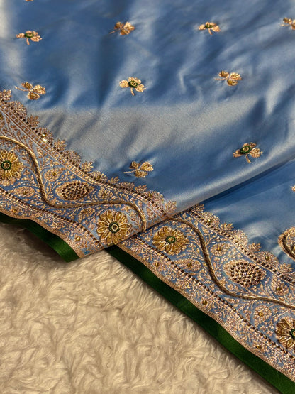 Sky Blue Shades Booti Katan Silk Saree with Stone & Zardozi Work BSK09