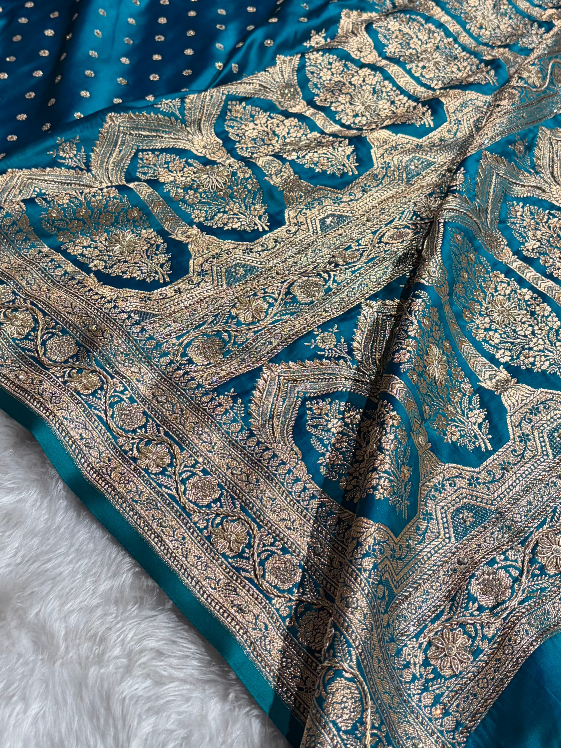 Banarasi Peacock Katan Silk Saree With Ari Zardozi and Swarovski stone work BSK01