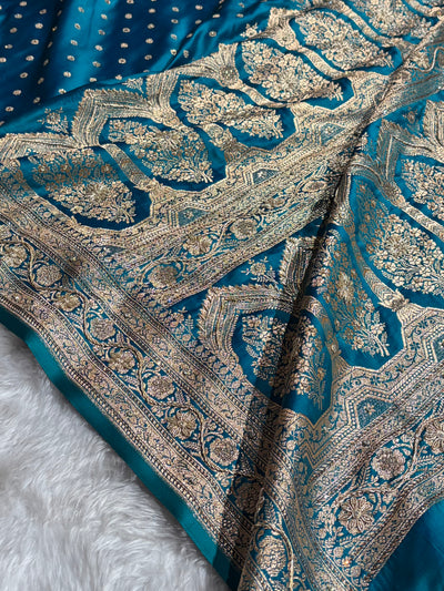 Banarasi Peacock Katan Silk Saree With Ari Zardozi and Swarovski stone work BSK01