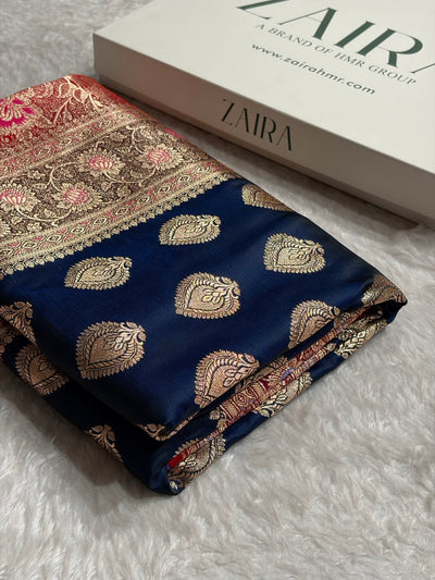 Peacock Shade With Booti Pattern Satin Katan Silk Saree