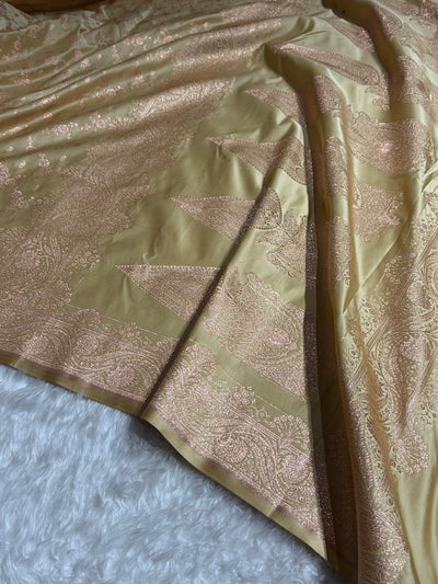 Banarasi Satin Katan Saree Jaal Pattern In Beige Shades SK133