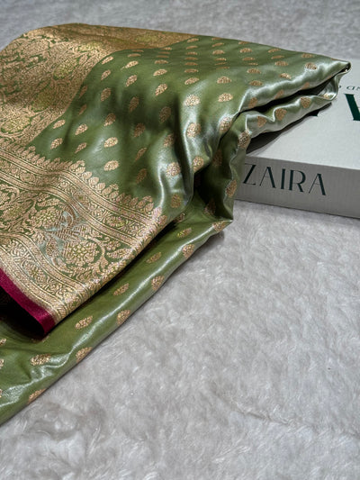 Light Mehandi Booti satin Silk Saree SS01