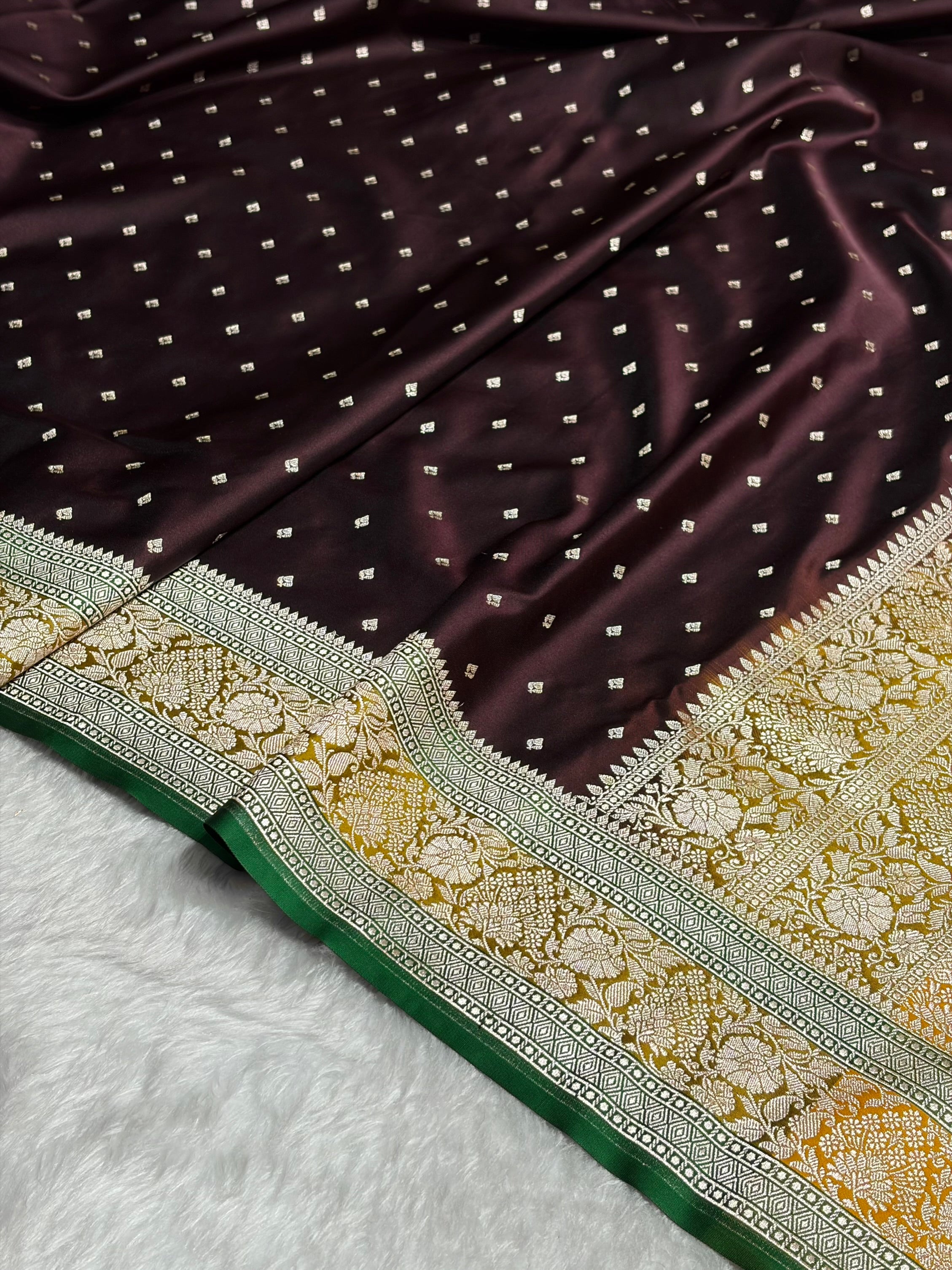 Contrast Dark Wine With Mustard Floral Border Mashru Silk Saree MSM-99