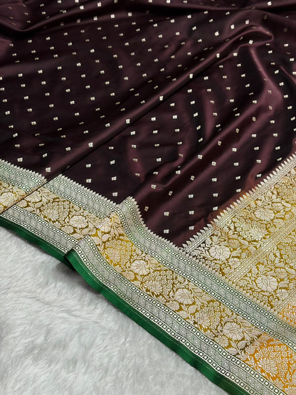 Contrast Dark Wine With Mustard Floral Border Mashru Silk Saree MSM-99