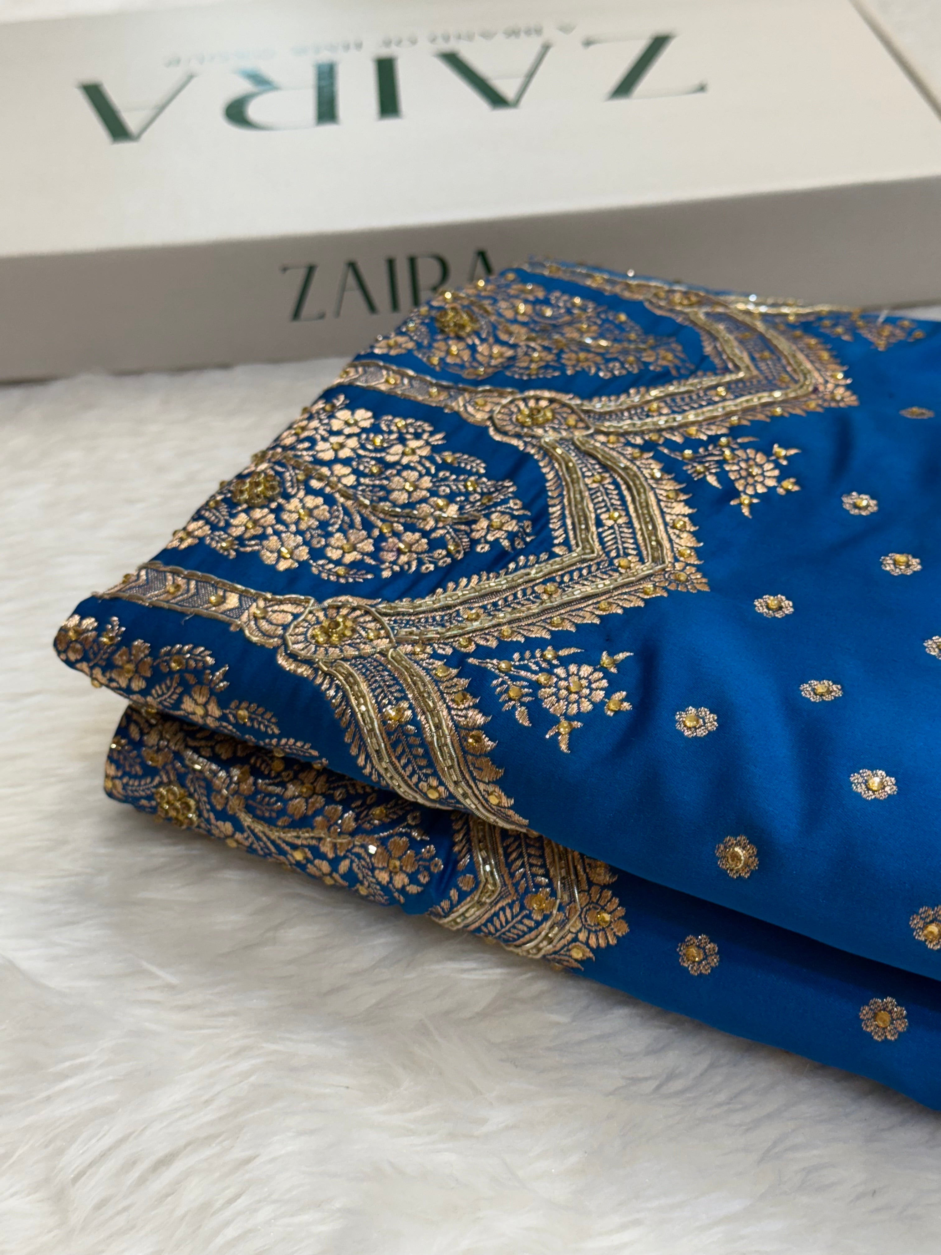 Blue Katan Silk with Ari , Zardozy and Stone