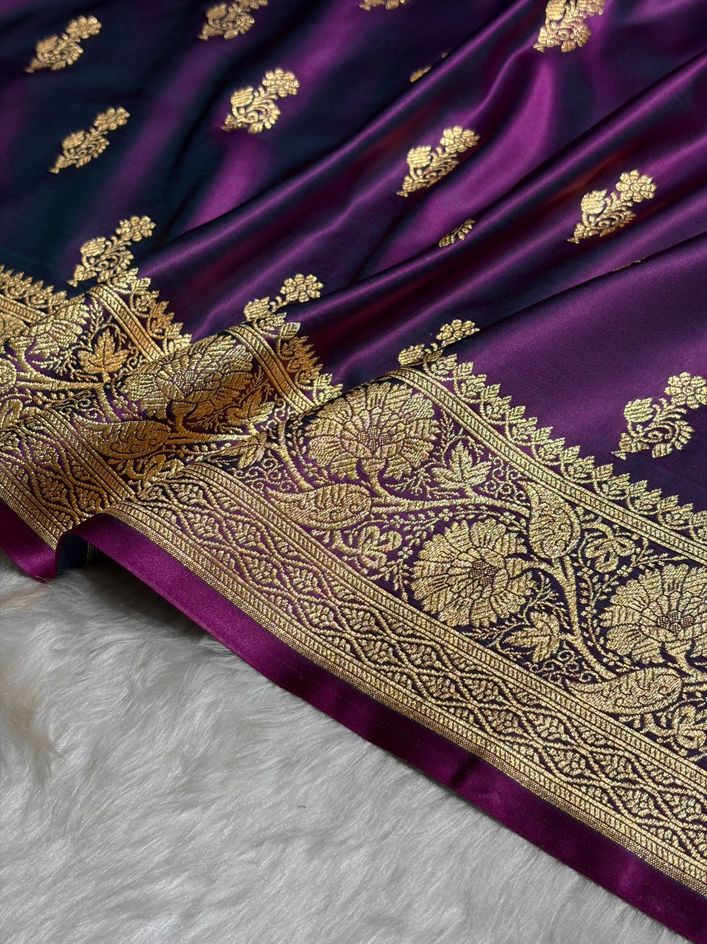 Wine Unique Boota Pattern Satin Katan Silk Saree SK68