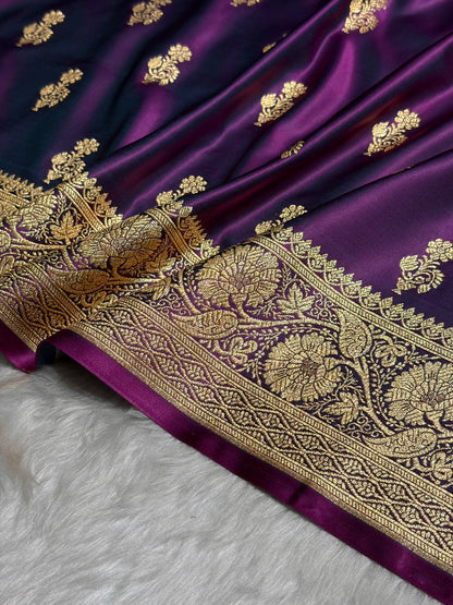 Wine Unique Boota Pattern Satin Katan Silk Saree SK68