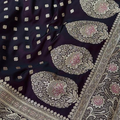 Booti Katan Silk Saree In Dark Wine Shades