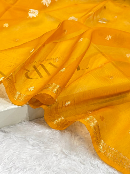 Banarasi Pure Organza Mustard Shades Banarasi Silk Saree PO-34