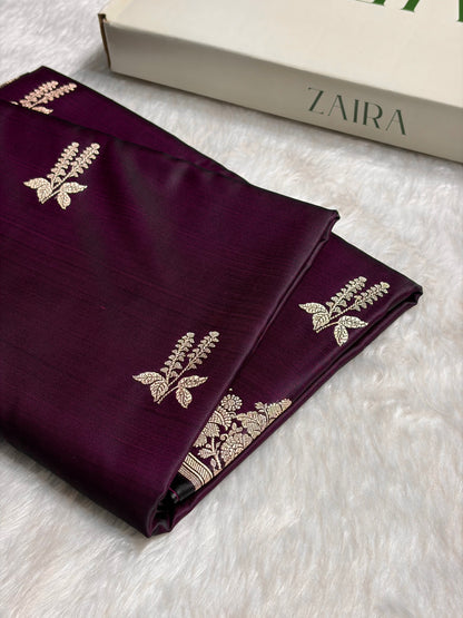 Wine Cross Floral Boota Mashru Silk Saree MSM-43