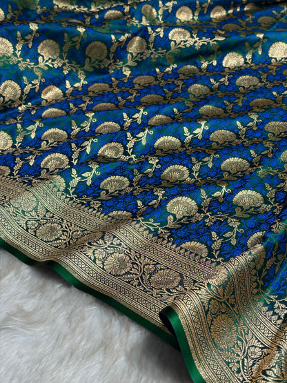Bottle Green With Royal Blue Tanchoi Satin Katan Silk Saree SKTM-05