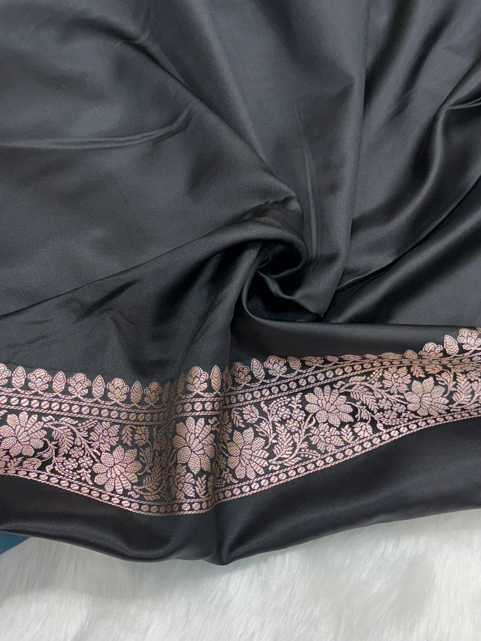 Black Paisley Motif Mashru Silk MSM 76