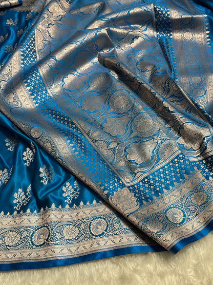 Premium Cross Firozy Blue Banarasi Booti Katan Silk Saree