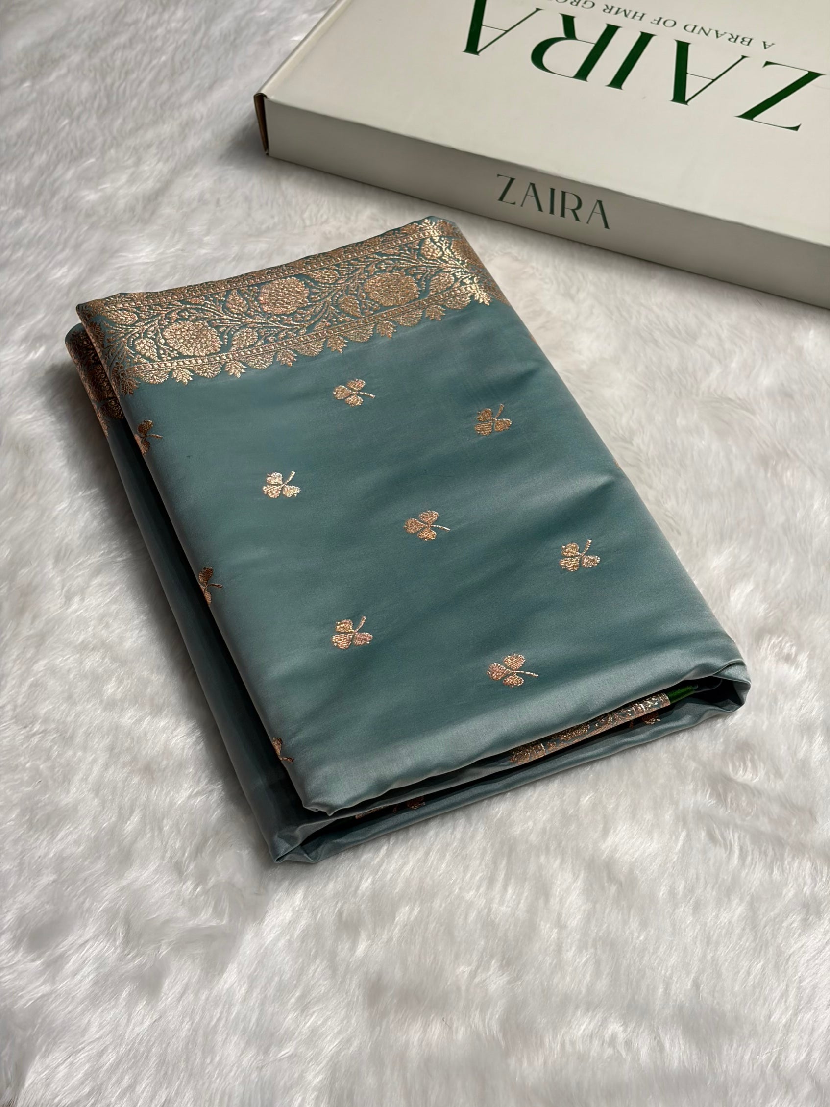 Turquoise Booti Katan Silk Saree SK09