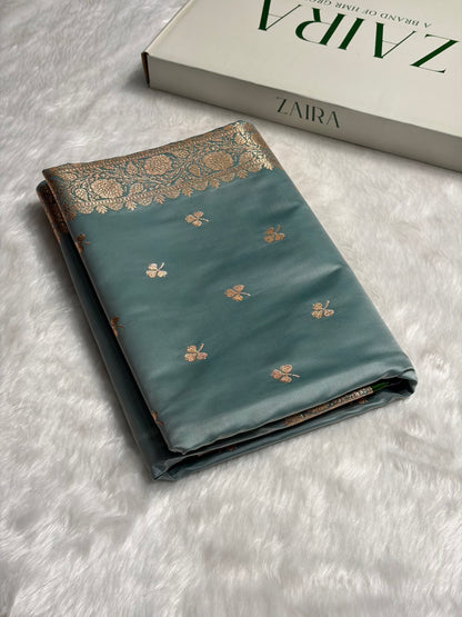 Turquoise Booti Katan Silk Saree SK09