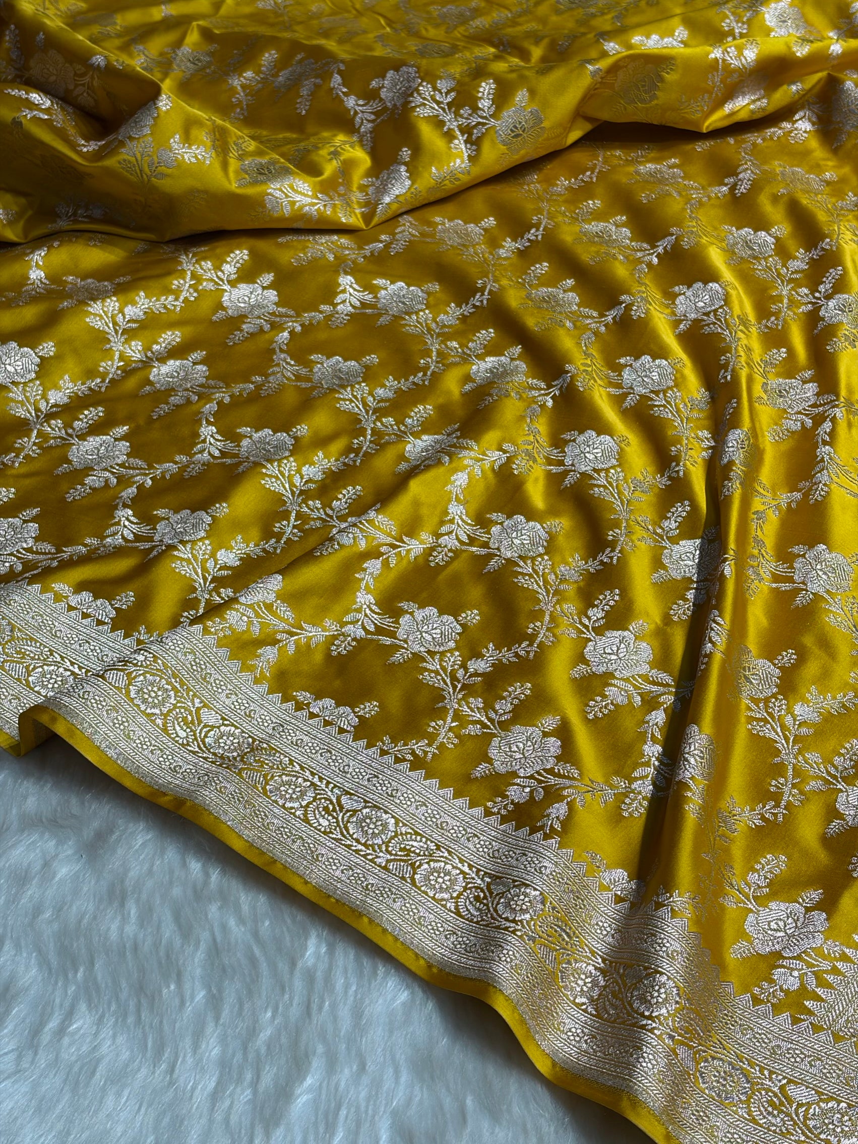 Mustard Floral Jaal Mashru Silk Saree  MS28