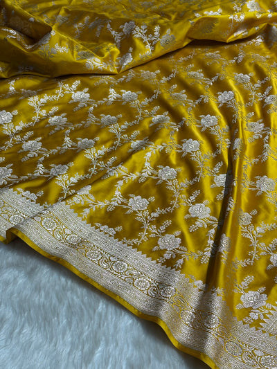 Mustard Floral Jaal Mashru Silk Saree  MCS28