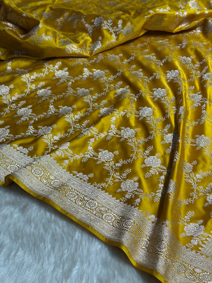 Mustard Floral Jaal Mashru Silk Saree  MS28