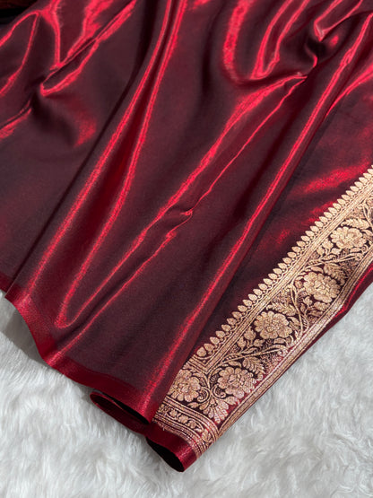 Satin Silk Saree Banarasi Cross with booti In Maroon Shades SS22