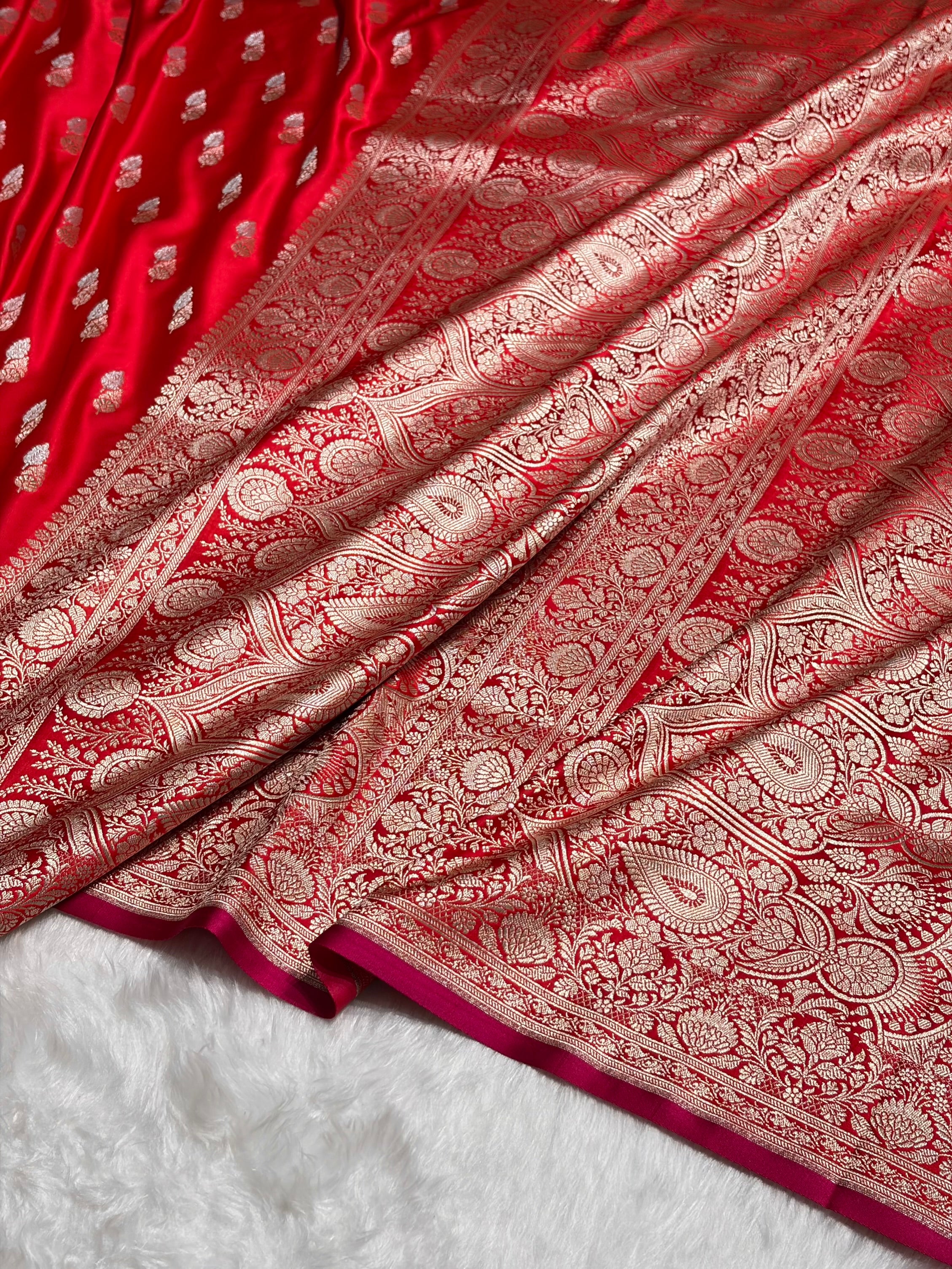 Red Shades Floral Booti Mashru Silk Saree MSM-69