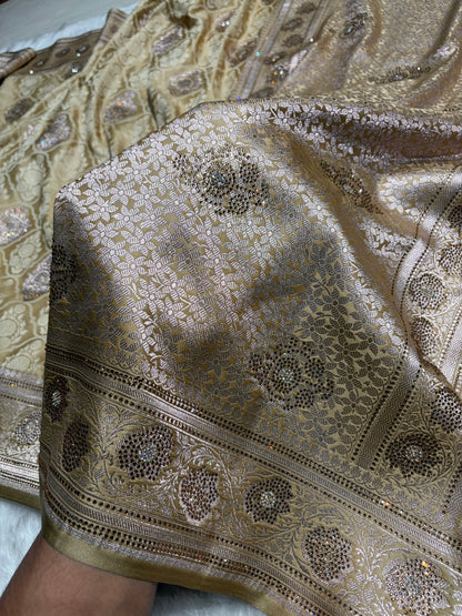 Tusser Shades Tanchoi Motif With Swarovski Work Mashru Silk Saree BMST-14