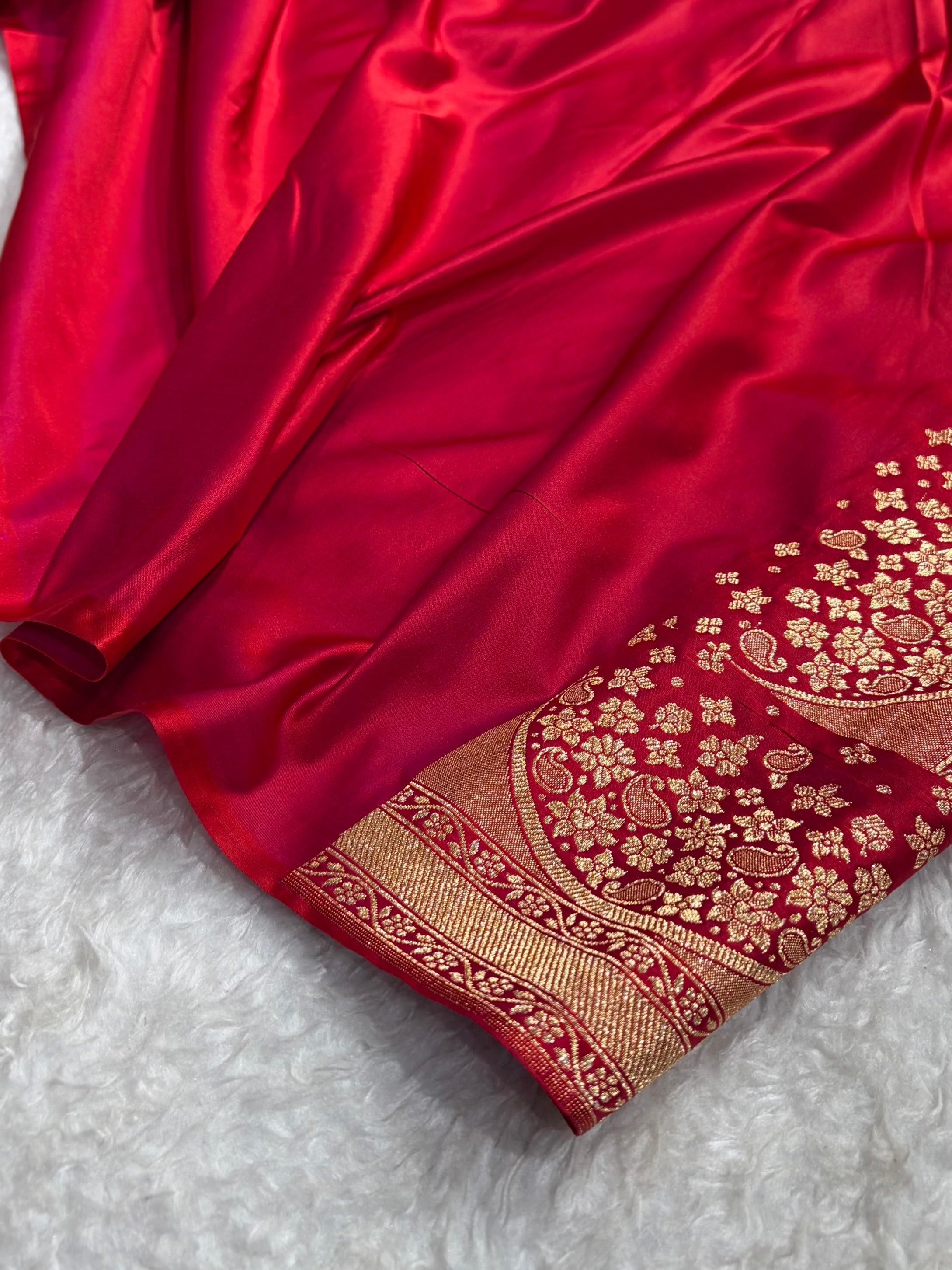 Banarasi Satin Katan Saree With Boota in Cross Red Shades SK111