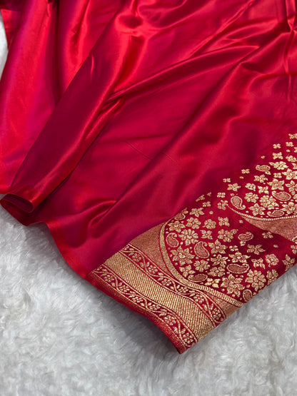 Banarasi Satin Katan Saree With Boota in Cross Red Shades SK111