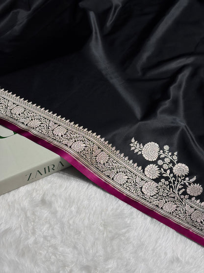 Black Shades Floral Border Mashru Silk Saree MSM-62