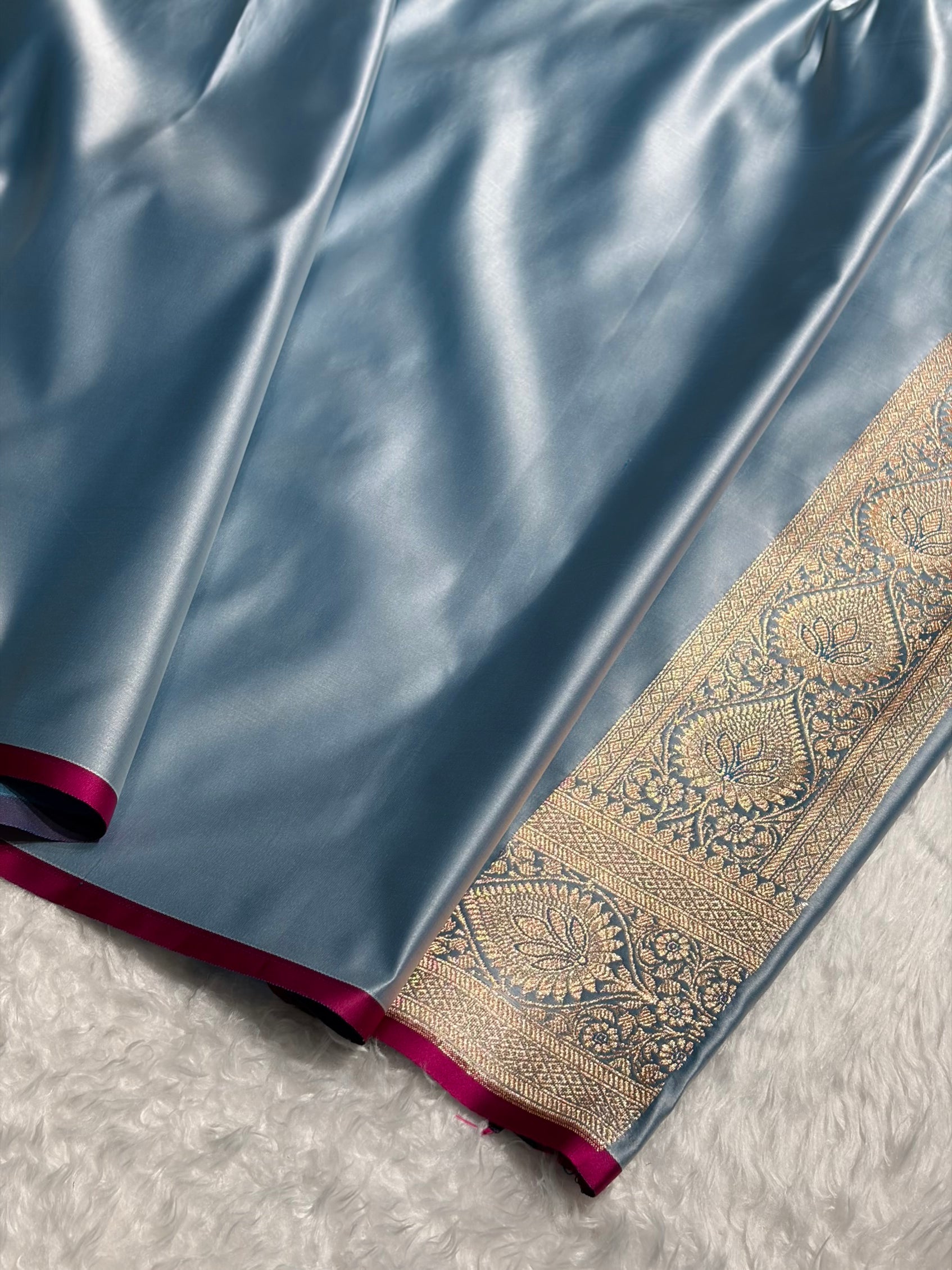 Banarasi Katan Silk Saree In Pastel German Blue Shades SK10