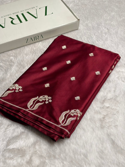 Garnet Shades Floral Border Booti Mashru Silk Saree MS74