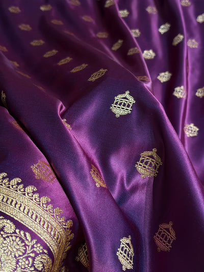 Banarasi Satin Katan Saree Booti Pattern in Wine Shades SK137