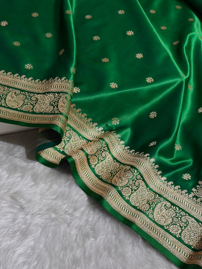 Banarasi Satin Katan Saree With Boota Pattern in Cross Green Shades SK127