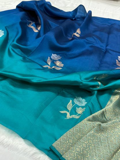 Royal Blue Ombré - Peacock Shades Meena Boota Handwoven Raw Mango Silk RM-35