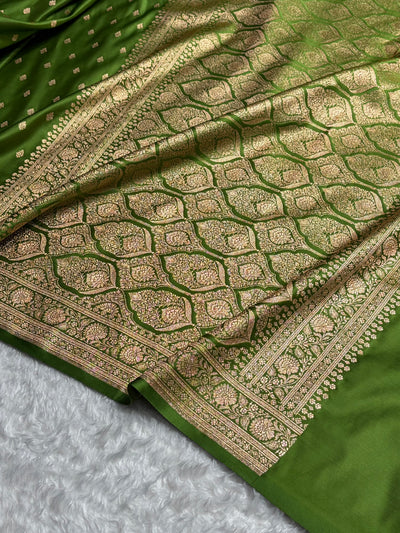 Banarasi Boota Katan Silk Saree In Mahndi Green Shades SK03