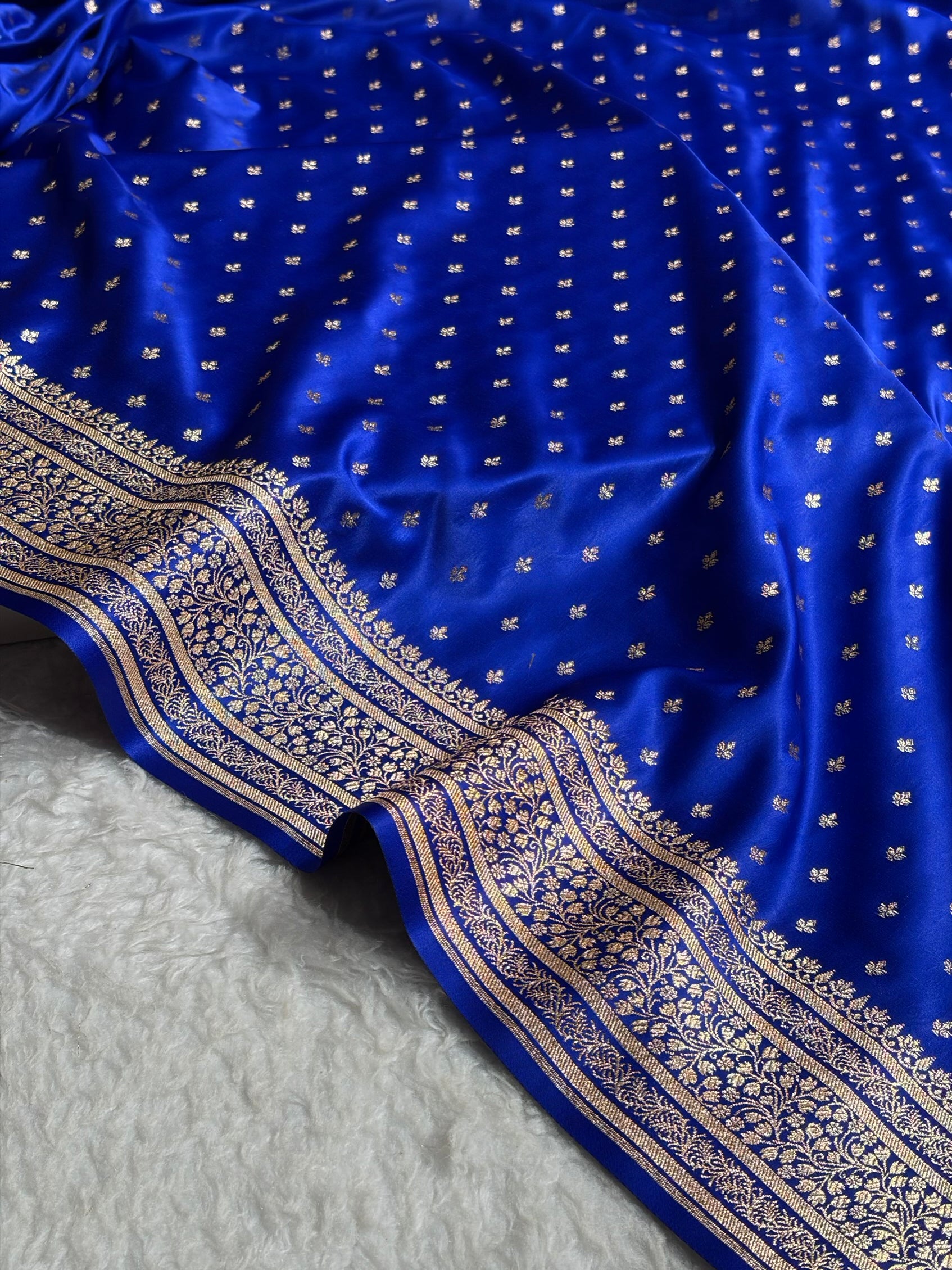 Banarasi Satin Katan Saree in Cross Royal Blue Shades SK88