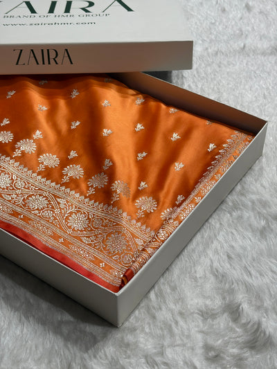 Banarasi Pastel Orange Shades Booti Mashru Silk Saree MCS72