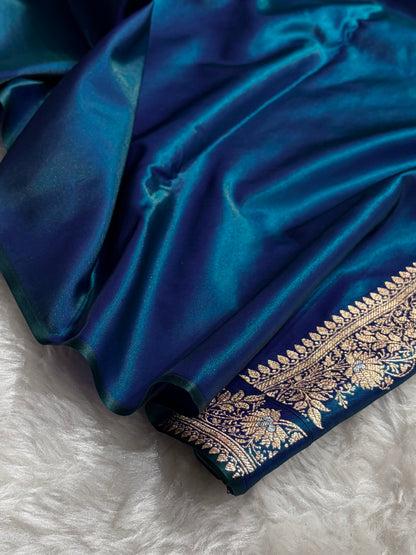 Banarasi Satin Silk Meena Boota in Peacock Shades SS38