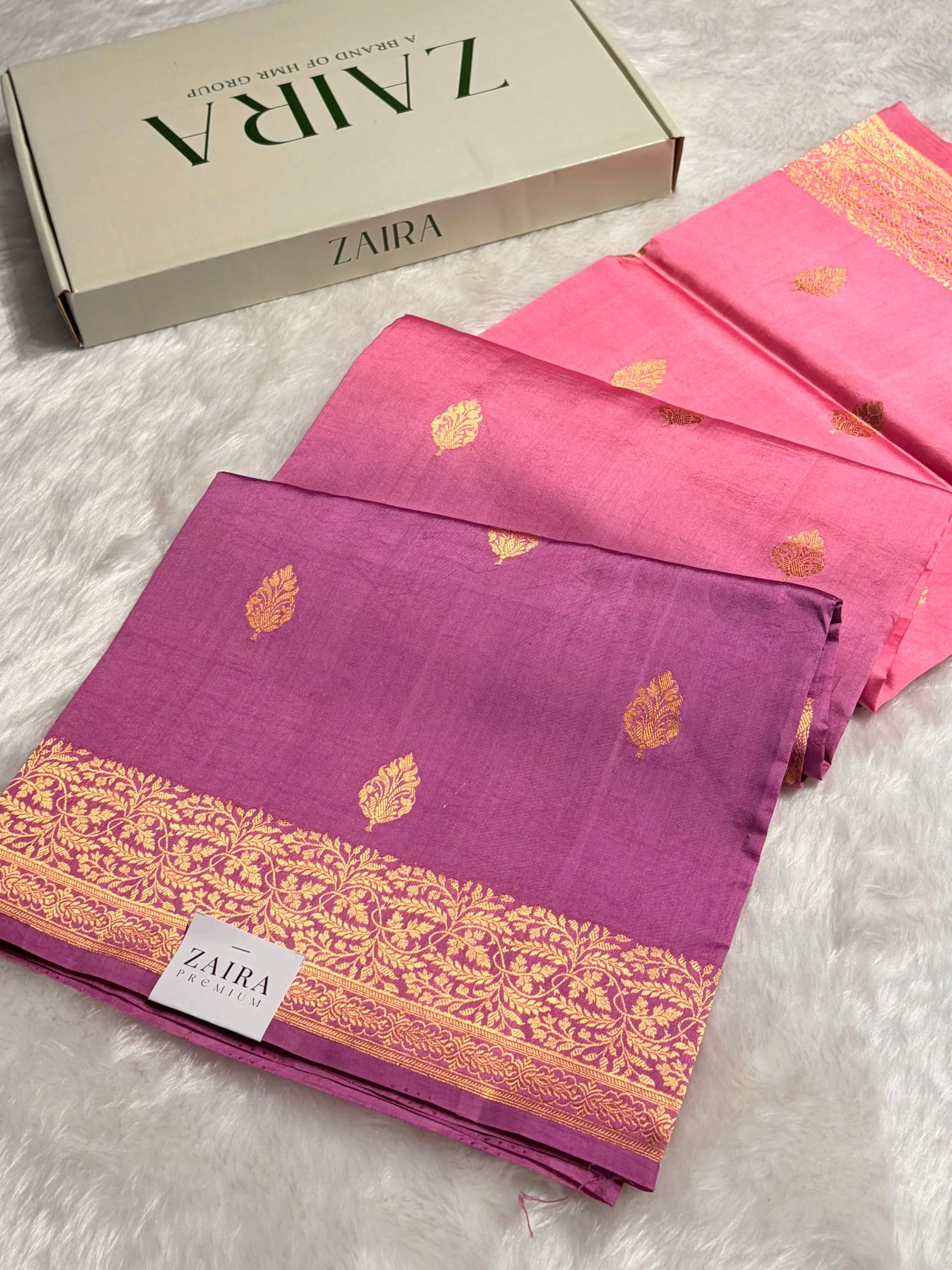 Ombré Lavender With Baby Pink Shades Meena Boota Handwoven Raw Mango Silk RM-31