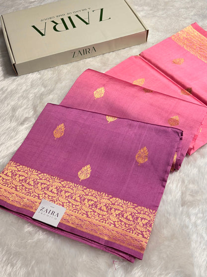 Ombré Lavender With Baby Pink Shades Meena Boota Handwoven Raw Mango Silk RM-31