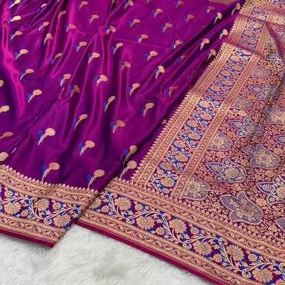 Tanchoi Boota Katan Silk Saree In wine Purple Shades