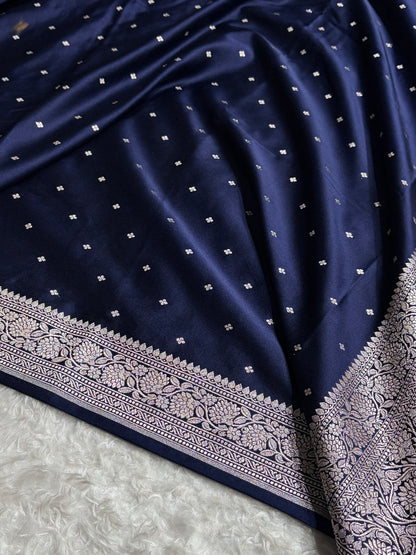 Navy Blue Shades Booti Mashru Silk Saree MCS70
