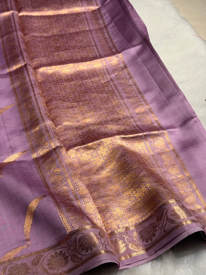 Lavender Shades Handwoven Pure  Raw Mango Silk RM-42