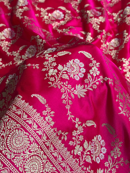 Banarasi Satin Katan Saree With Minakari Jaal Pattern in Cross Rani Shades SK126