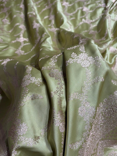 Pista Shades Banarasi With Floral Border Mashru Silk Saree MSM-127