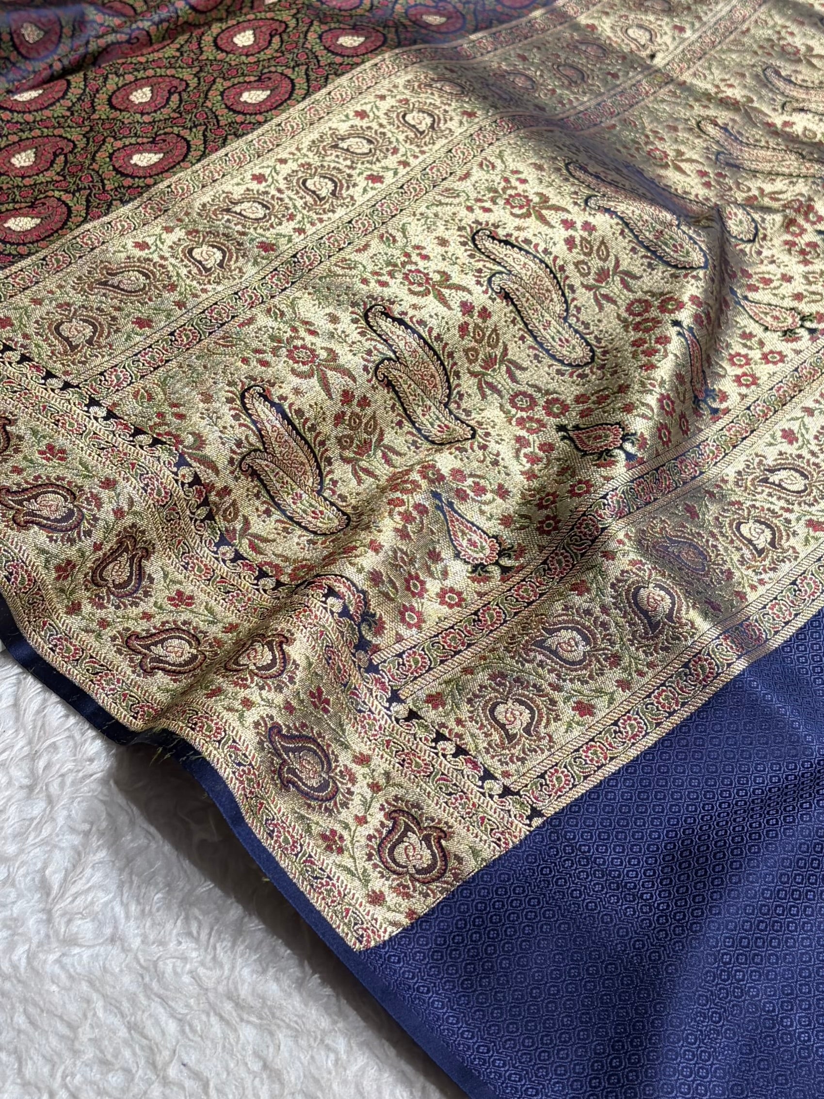Navy Blue Jamawar Tanchoi With Minakari Jaal Katan Silk Saree SKTM-25