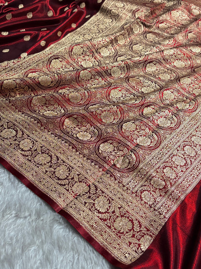 Maroon Shades Boota Pattern Banarasi Satin Silk Saree SS45
