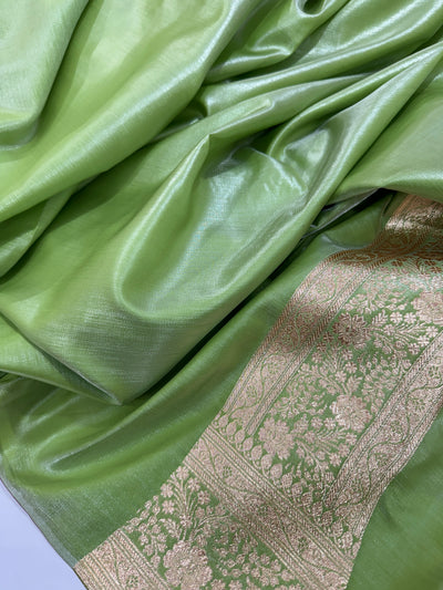 Ultra Light Weight Satin Silk Jaal in Light Pista Shades SS14