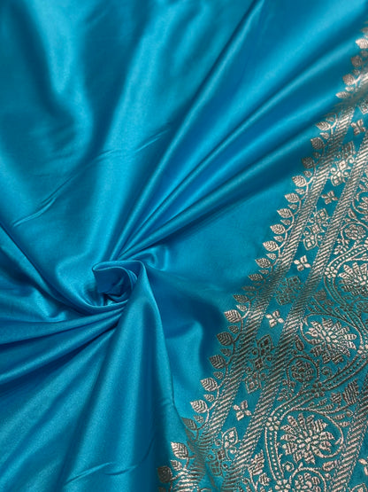 Firozi Shades Floral Border Boota Mashru Silk Saree MS66