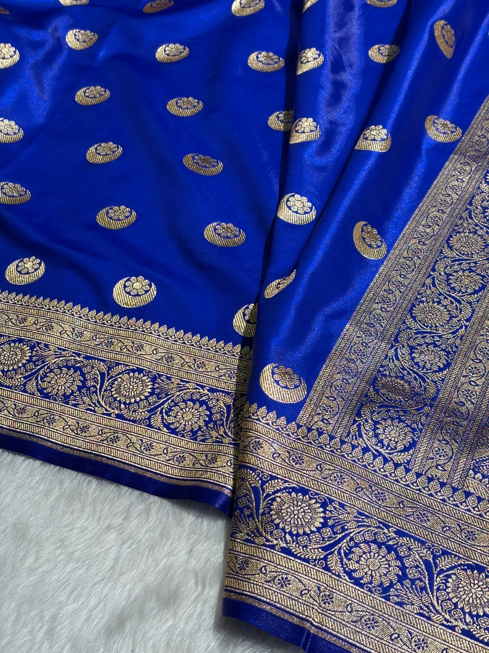 Bright Royal blue Chand Tara Satin Silk Saree SS04